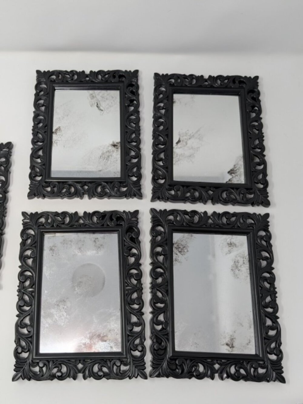 Set of 5 Ornate Black Gothic Mirrors - Distressed Gallery Wall Set - Victorian